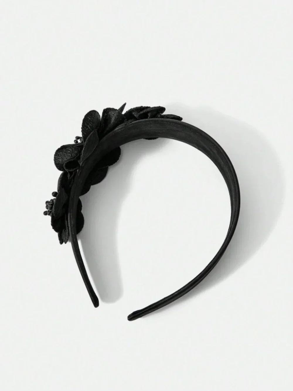 Black Floral Beaded Headband - 3D Flower Statement